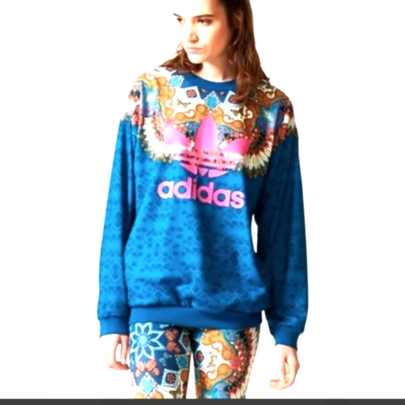 FARM RIO × ADIDAS Collab BLUE Butterflies FEATHERS Leggings P/O Sweatshirt SET S - Picture 2 of 16